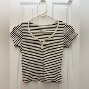 Brandy Melville Black and White Striped Tee